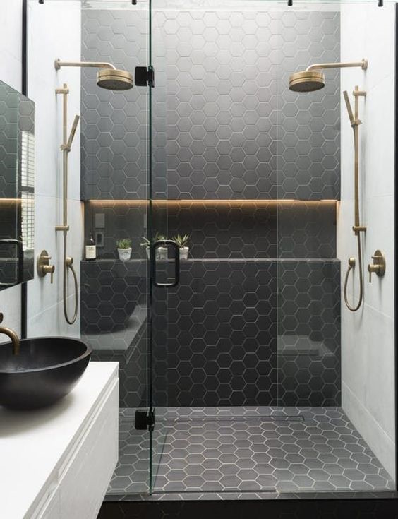 Modern Bathroom Style with Dark Tiled Shower